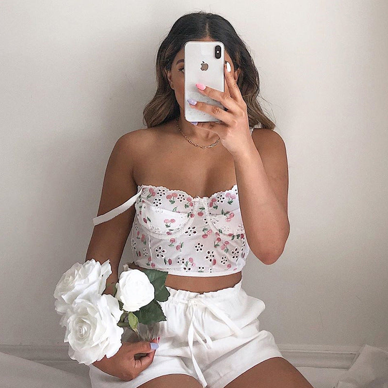 Floral Embroidered Underwire Tank Top