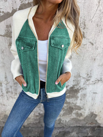 Blondie-Casual V-neck Zipper Jacket