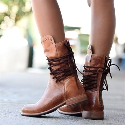 Ella - Leather Lace-Up Boots