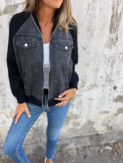 Blondie-Casual V-neck Zipper Jacket